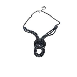 Lane Bryant Statement Necklace Women OS Gunmetal Mesh Knot Multi Strand Grey